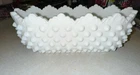 Vintage Fenton Oval White Milk Glass Hobnail Planter Dish Scalloped Edge 9"