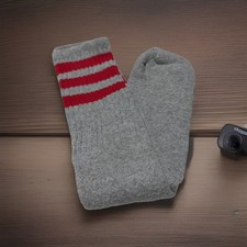 Vintage Tube Socks 19  Gray Red 1980's Acrylic Blend Striped Soft NOS 90's