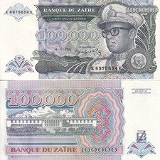 Zaire 100000 Zaires 1992 P 41 AUnc
