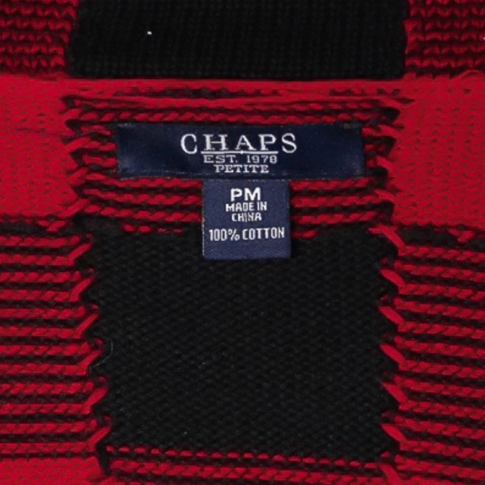 Chaps Ralph Lauren Women's Knit Cardigan Red Black Buffalo Plaid Sweater Size PM - Image 3 of 4