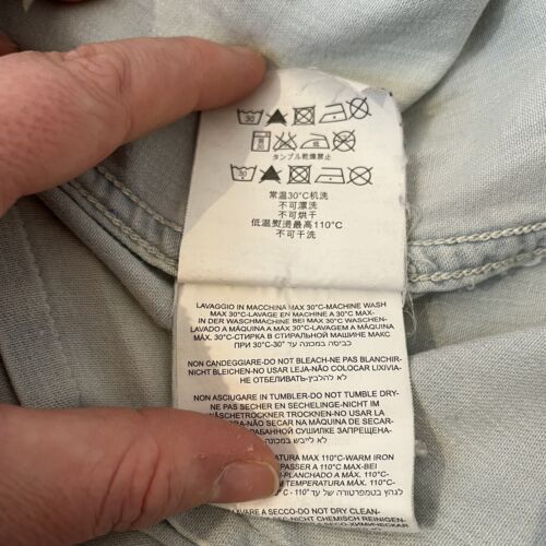 REPLAY Women’s Denim Shirt Western Snap Blue Distressed Cotton Size Small - Picture 11 of 15