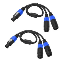 2FT Speakon Y Splitter Cable NL4FC Male to Dual FemaleSpeak 1 Male to 2 femal...