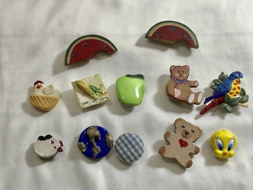 Vintage Lot 12 Assorted Button Covers Watermelon Teddy Bear Tweety Parrot Apple - Picture 7 of 11