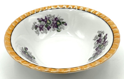 Vintage Yamatsu Floral Bowl Iridescent Gold Rim Violets Japan Porcelain Salad