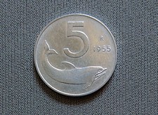 Italia Repubblica Italiana 1955 5 Lire Delfino