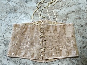 Waist Trainer Corset Lace Up Back  Metal Hooks Front Closure Beige 3XL