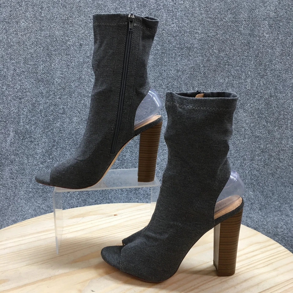 Botas Liliana para mujer 8,5 informales cremallera lateral punta abierta tacones botín tela gris Foto 2 de 4
