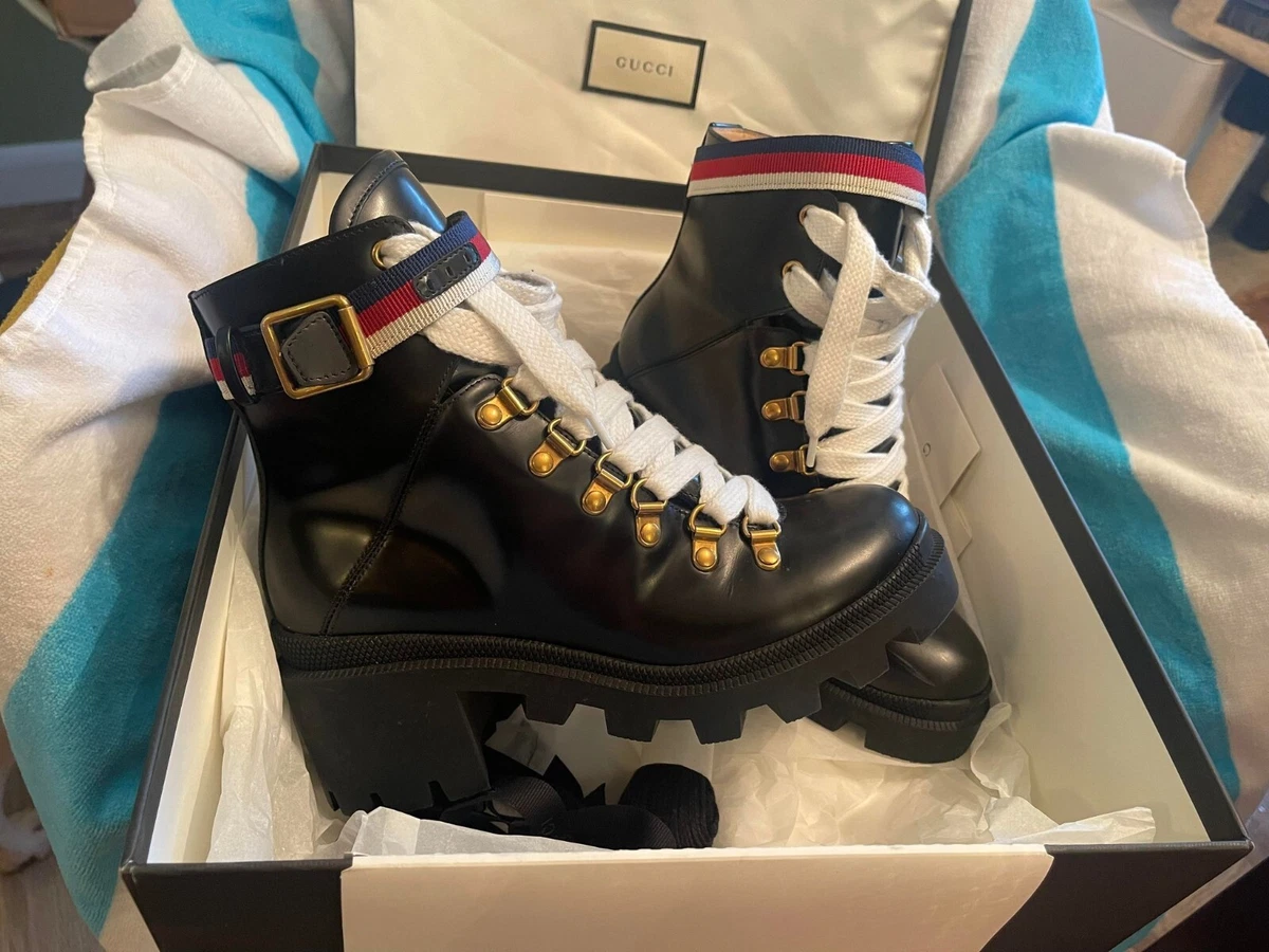 Gucci Leather ankle boot with Sylvie Web Laces Size 35 1 2 Magnum