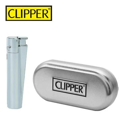 Metal Clipper Polished Chrome Finish Jet Flame Lighter with Silver Gift Case