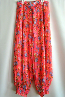 Be.You.tiful Pleated Floral Print Chiffon Trousers Pants sz.S/M NWT