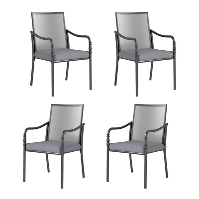 2 Piece Patio Chair Outdoor Dining Chairs Metal Armrest Steel Frame Chairs, Gray