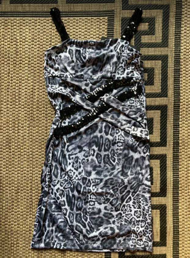 NEU PARTY COCKTAILKLEID GEKREUZTE BÄNDER PAILLETTEN 34 MELROSE black leo *377905 - Bild 3 von 3