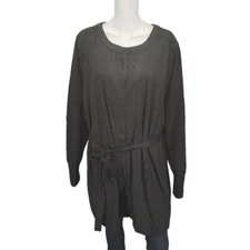 H by Halston Faux Suede Jacket Sweater Knit Sleeves 28W Plus Sz 2X Black Pockets