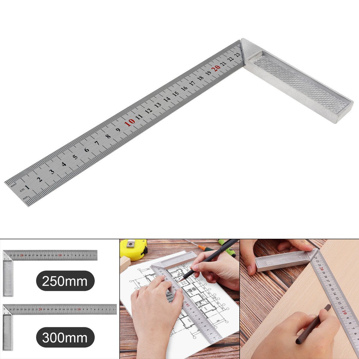 Iron Ruler With Angle Steel Ruler Positioning Block: 45/90 Degree