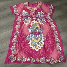 California Vibrant Pink Long Kaftan Tunic Gold Bling Colorful Women One Size