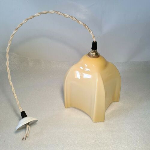 💡 ancienne lampe suspension drapée art deco opaline - Afbeelding 1 van 12
