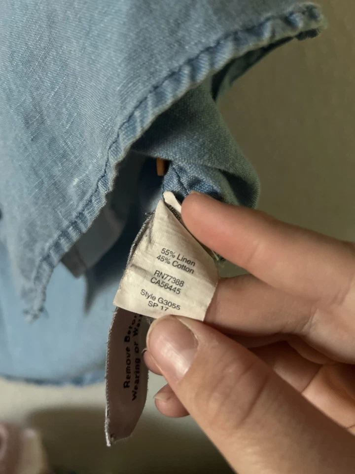 Vestido Camisa Madewell Azul Mezcla Lino Cambray Central XL Informal Costero Relajado Foto 4 de 4