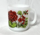 Glasbake Milk Glass Mug Coffee Cup Geranium Flowers Series Friendship Vintage