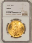 1925 $20 ST GAUDENS GOLD DOUBLE EAGLE - NGC MS-64, FLASHY & PREMIUM QUALITY!