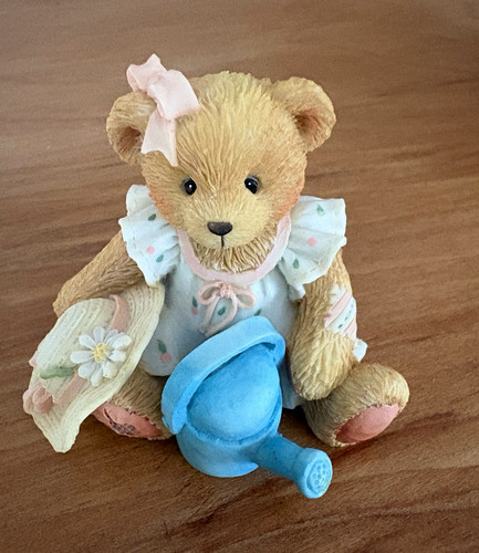 Cherished Teddies June Bear Figurine w/ Blue Watering Can Boxed 914800 1993