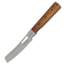 Hunt-Down 9"" Serrated Blade Liner Lock Stainless Wood Handle Steel Bolster Fold