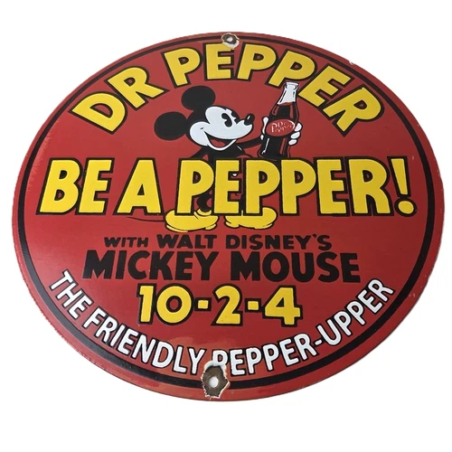 Vintage Dr Pepper Sign - Porcelain Soda Cola Mickey Mouse Gas Service Sign