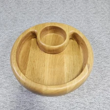 Crate & Barrel Beechwood Chip Dip Bowl Party Holiday Serving Dish Appetizer Tray