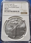 A 2024 (P) $1 American Silver Eagle Star Privy NGC MS69. First 50,000