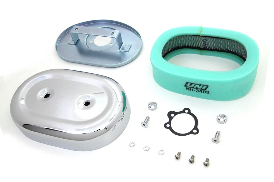 Conjunto de filtro de aire cromado ovalado para Harley Davidson Foto 2 de 4