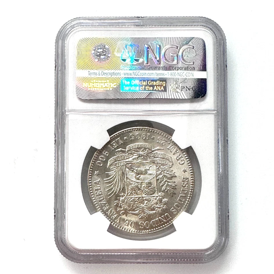 Moneda de 5 bolívares de plata corona Venezuela 1935 NGC MS63 Simón Bolívar escasa Foto 2 de 2
