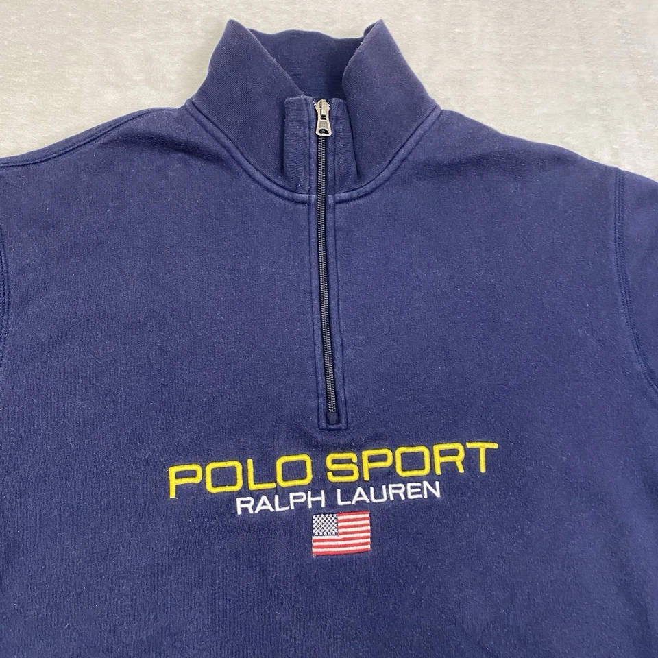 Polo Sport Ralph Lauren 1/4 Cremallera Sudadera L Azul Marino Bandera EE. UU. Logo Pullover Foto 2 de 4