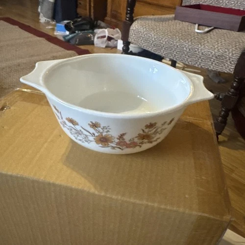 Vintage Pyrex Country Autumn Baking Dish English, Pink And Brown Flowers