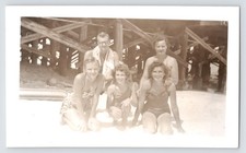 Vintage Photo 1940s Beach Group Under Pier Swimsuits Summer Memories Snapshot
