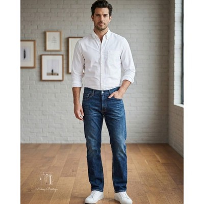 Levi s 505 Regular Fit Jeans Mens 40x30 Dark Rinse Straight Leg Blue Denim