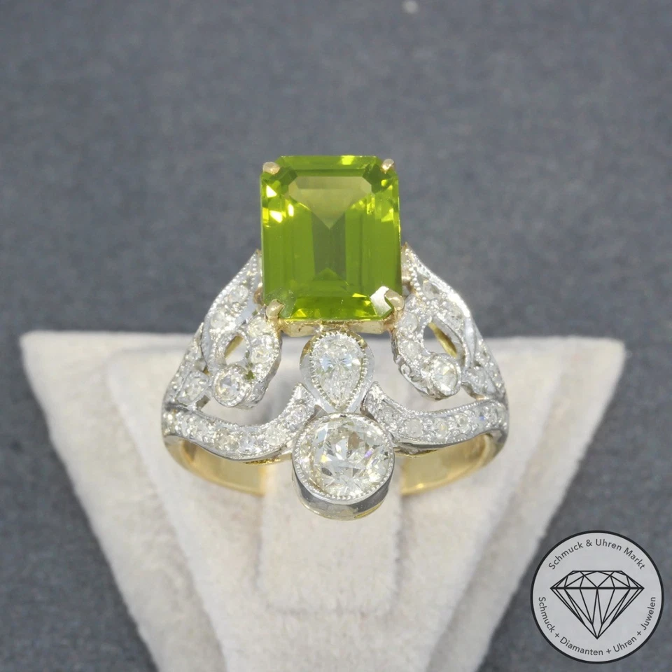 Wert 3190 € Bicolor Diamant Peridot Ring 750 18 Karat Gold xxyy - Bild 2 von 4