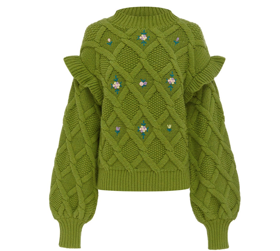 Alemais Jumper Size AU 8 US 4 Lenin Knit Green Merino Blend Chunky Sweater
