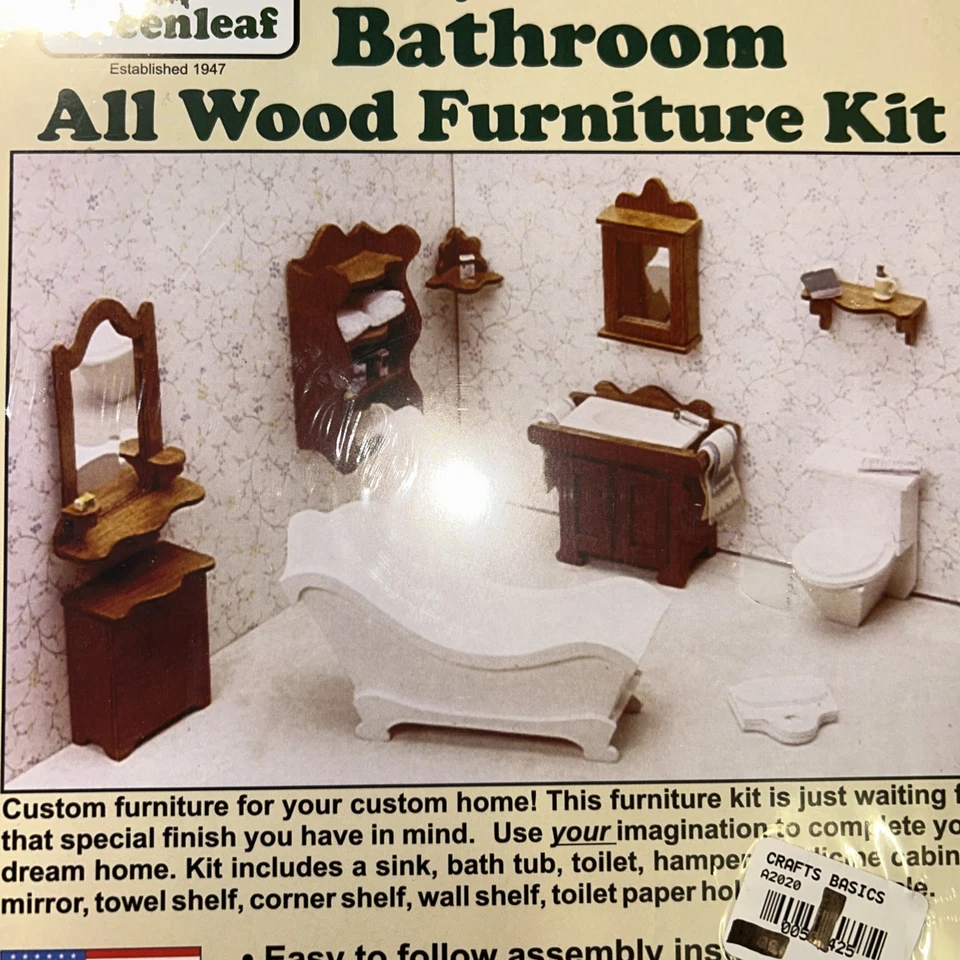 Набор деревянной мебели для ванной комнаты миниатюрный кукольный домик Greenleaf Bubbly 1 дюйм 1 дюйм 7204 - Изображение 2 из 4