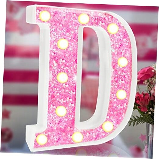 Light Up Letters, Glitter Alphabet Letter Sign Pink LED Marquee Letter letter D