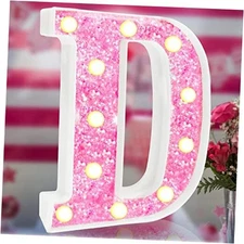 Light Up Letters, Glitter Alphabet Letter Sign Pink LED Marquee Letter letter D