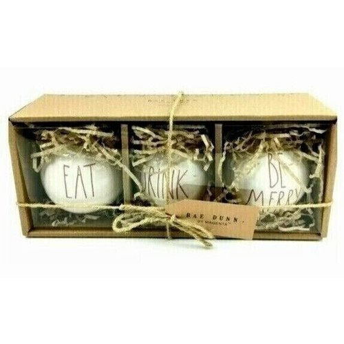 Rae Dunn Christmas Ceramic Ball Ornaments Eat Drink Be Merry 3 Piece Set - Picture 2 of 7