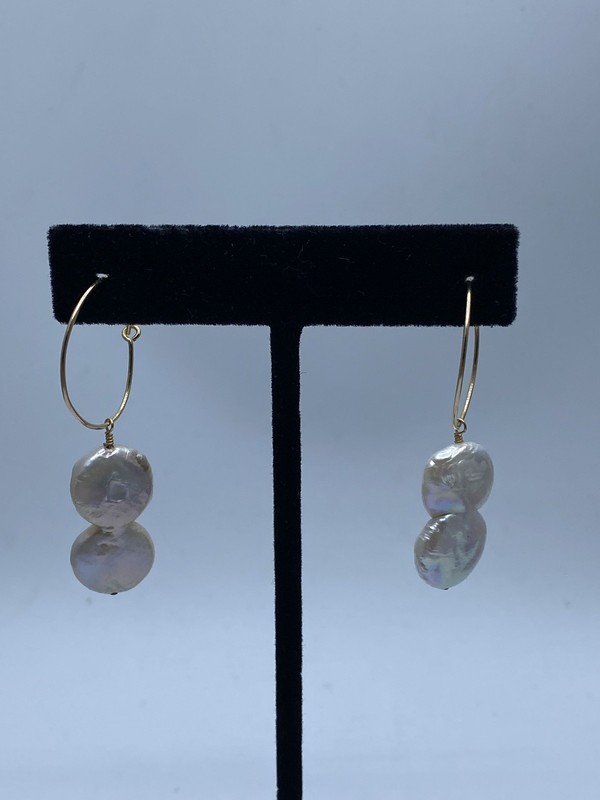 10k Gold Freshwater Pearl Button Pearls Dangle Earrings 4.8g