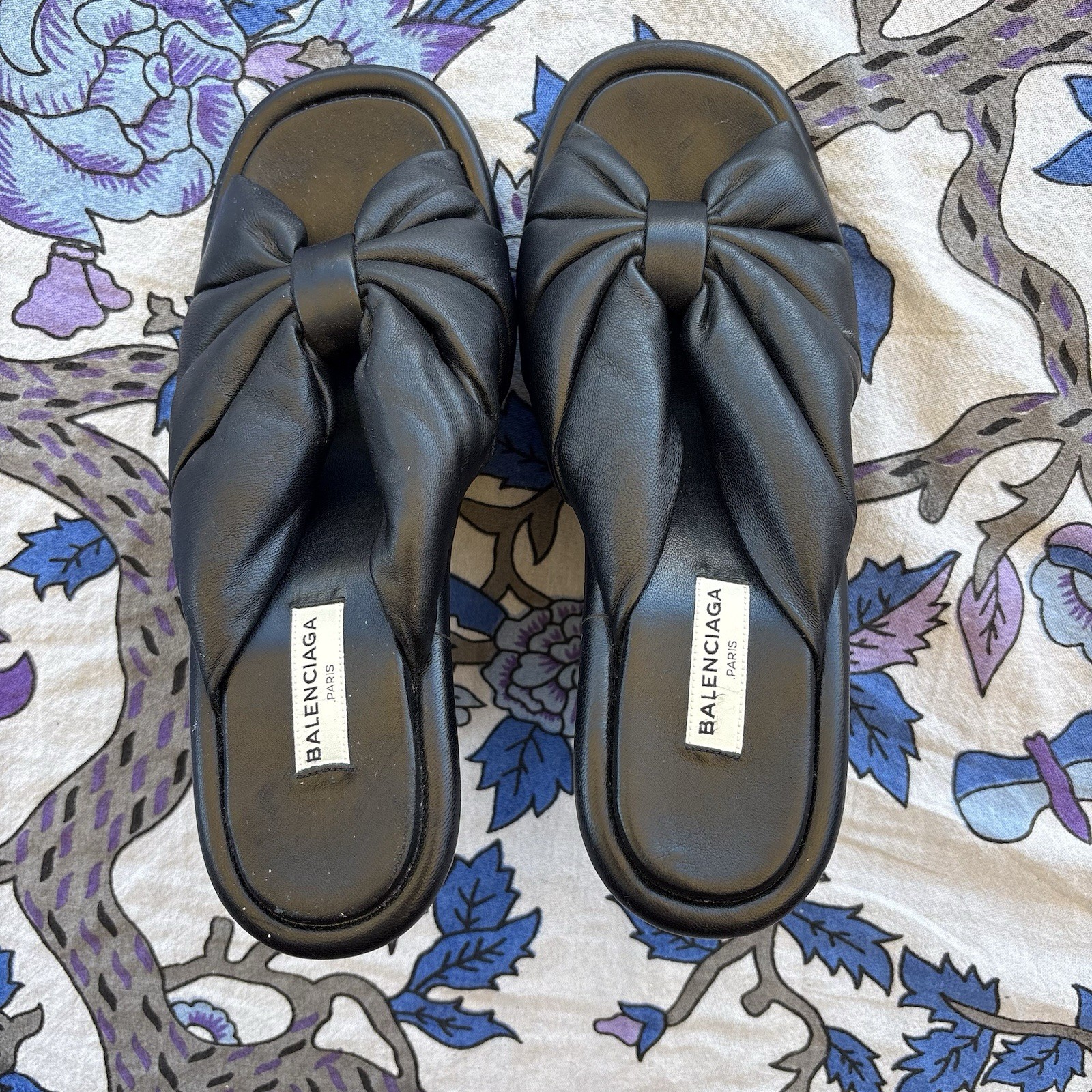 Balenciaga Paris Black Knotted Slip On Mule Heel Strappy Sandal, EU 37.5 FLAW thumbnail 2