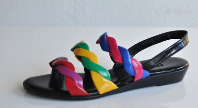 Stuart Weitzman Sandalen kleiner Keilabsatz Slingback Bunt geflochtenes Leder 39