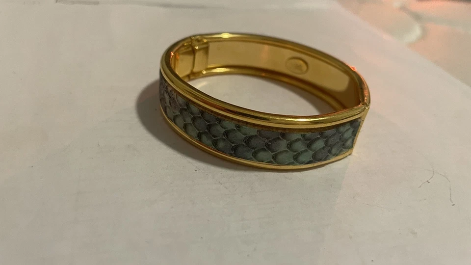 Brazalete Brazalete Vintage Joan Rivers Cuero Escala Tono Dorado 9320 Foto 2 de 4