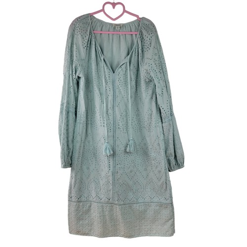 Sundance Coastland Embroidered Eyelet Dress Sz M Coastal Boho Tassels Seafoam