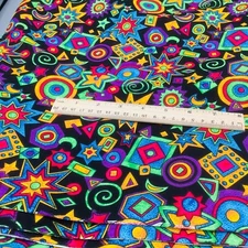 VIVID SHAPES ON BLACK BACKGROUND Green Yellow Purple Red Blue BTY Cotton Fabric