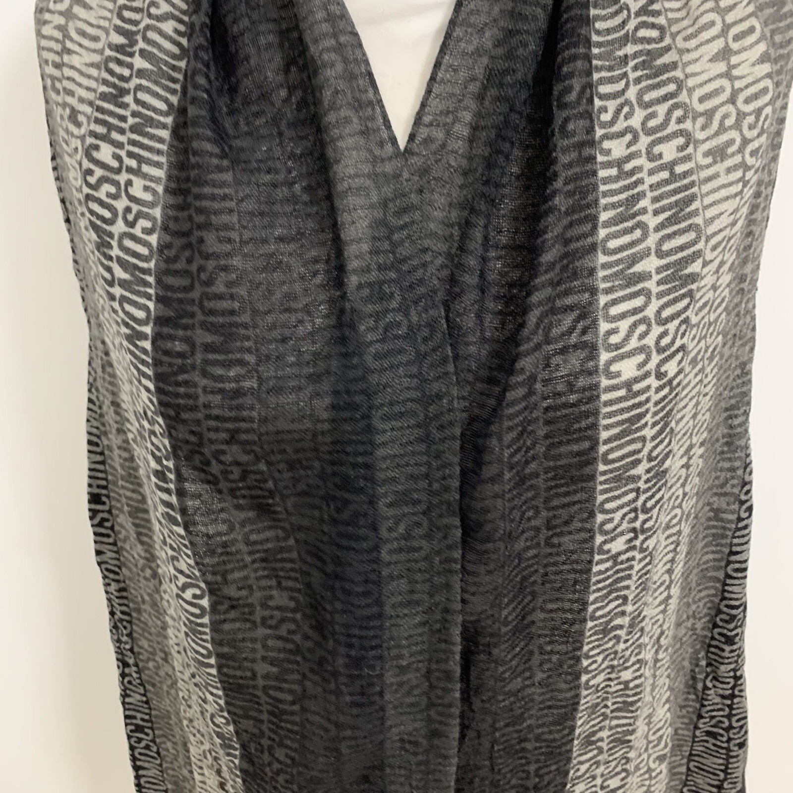 MOSCHINO MONOGRAM STRIPES GRAY RECTANGLE WOOL sca… - image 2