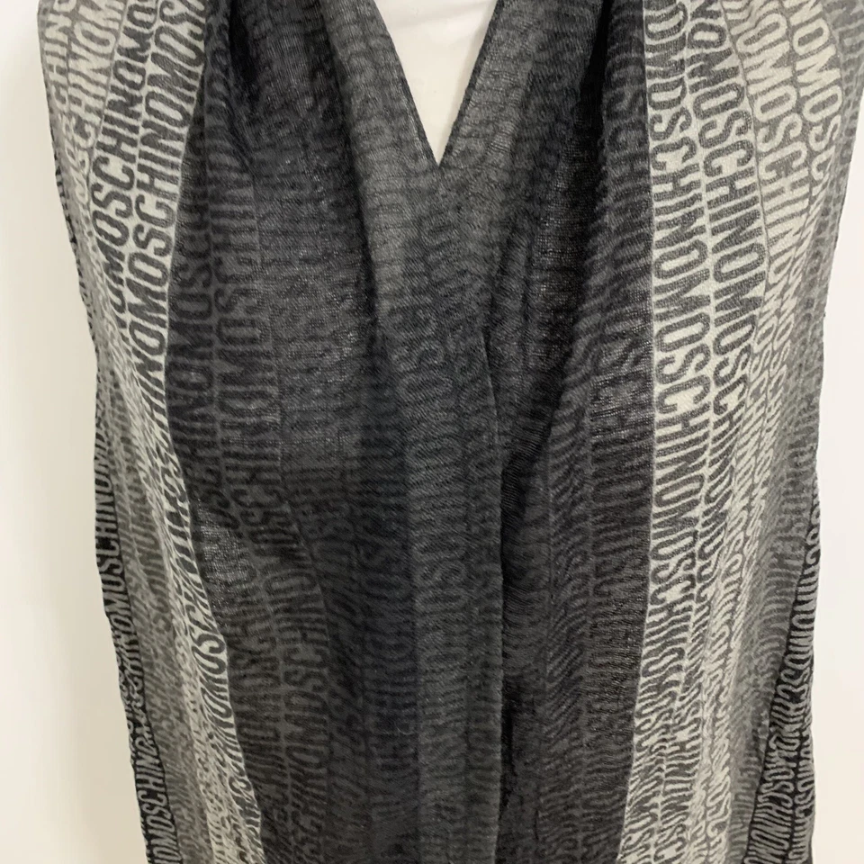 MOSCHINO МОНОГРАММА ПОЛОСКИ СЕРЫЙ ПРЯМОУГОЛЬНИК ШЕРСТИ шарф 76/20 в сделано в Италии #a68 - Изображение 2 из 4