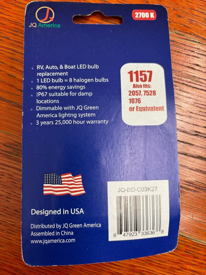 2 pack BA15S 1157, 2057, 7528 LED 2700K Bulb for Car/Boat 3W 9-18VDC/AC, Dimming - Image 2 of 3