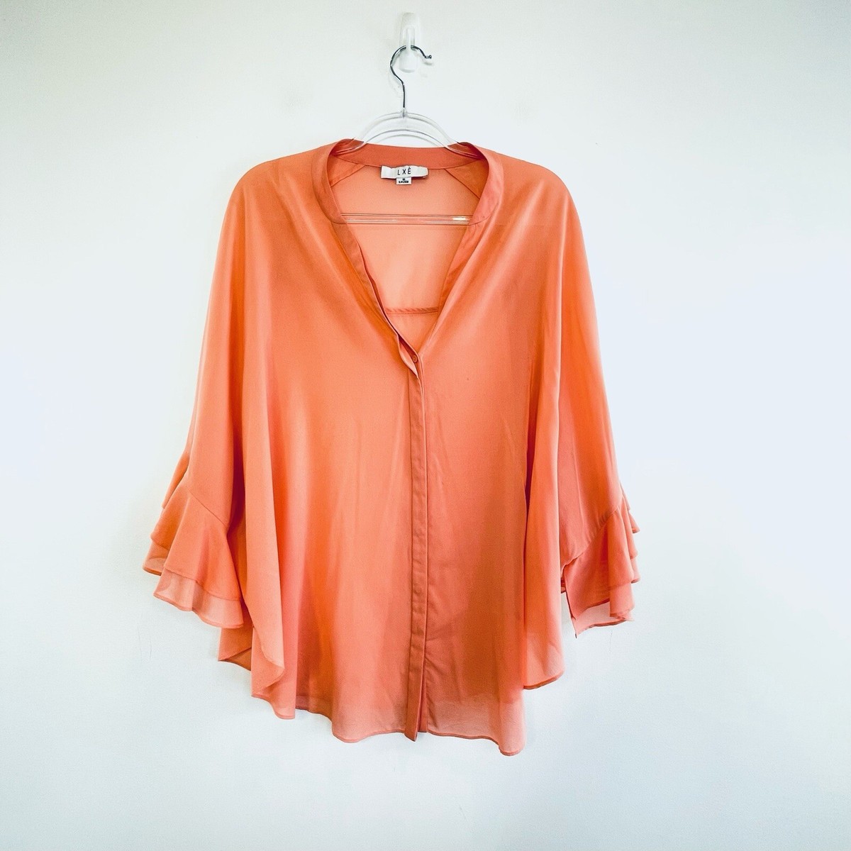Orange Chiffon Batwing Tops Women's Petite Batwing Sleeve Chiffon